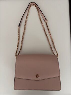 Tory Burch Robinson Convertible  Powder Pink Leather Chain Shoulder Bag